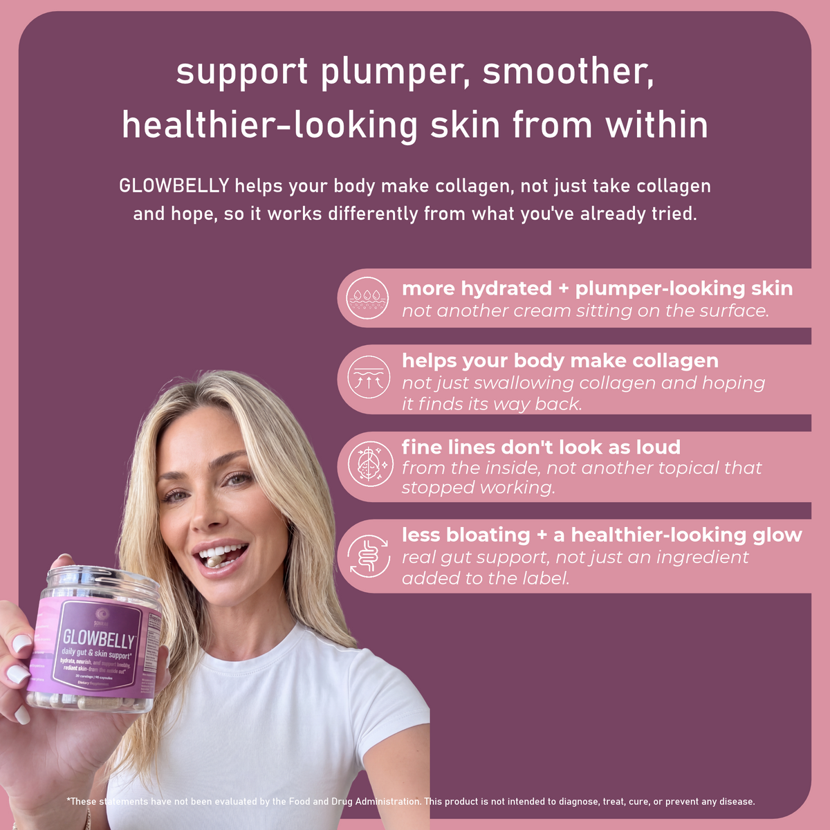 Glowbelly – Daily Skin + Gut Supplement for Hydrated, Plumper-Looking Skin, Less Bloating & Natural Energy